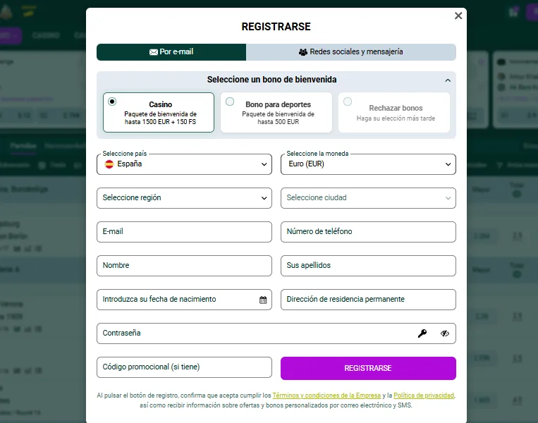 SpinBetter registro SpinBetter registro
